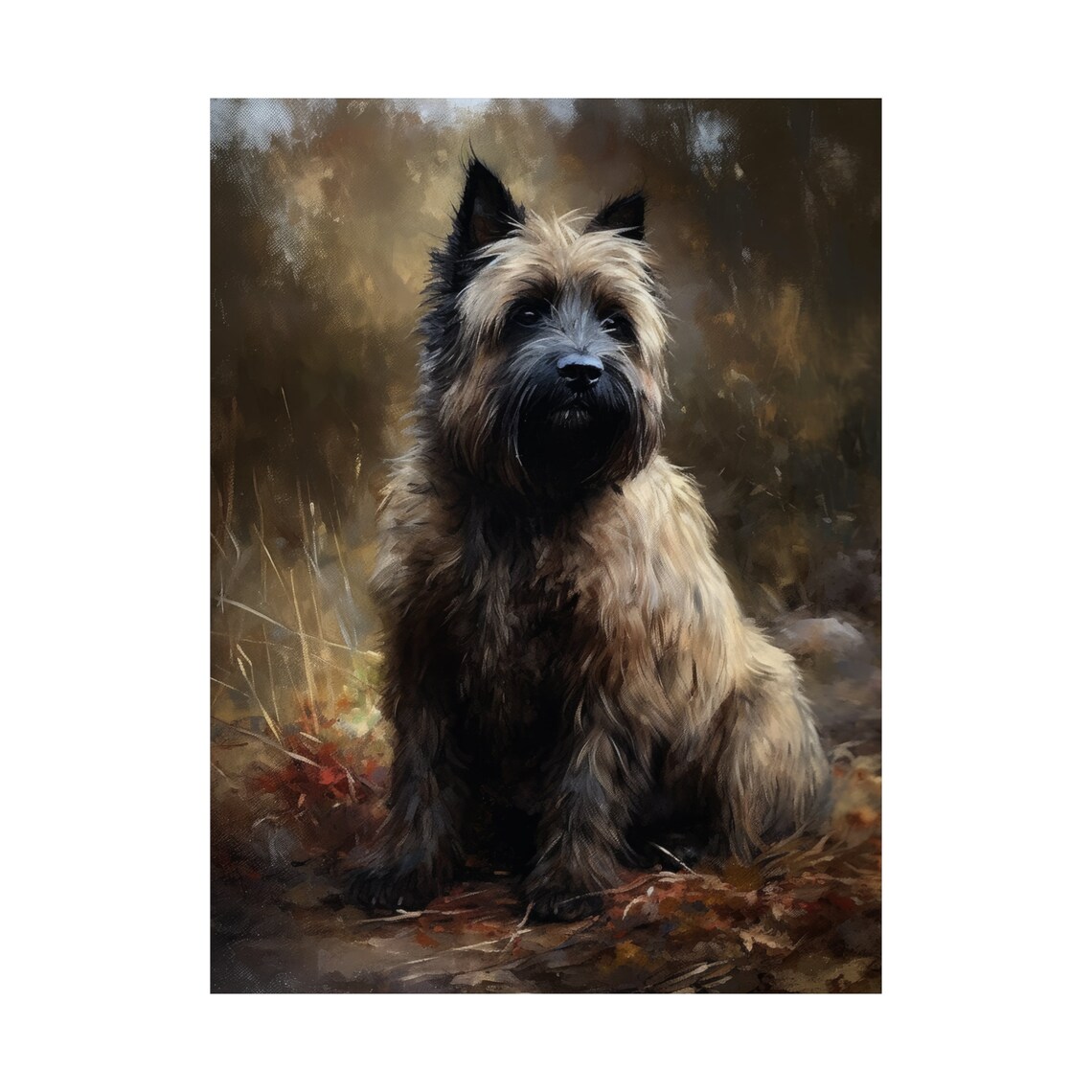Briard Sitting in Autumn Leaves Watercolor Dog Art Print Elegant - Image 4