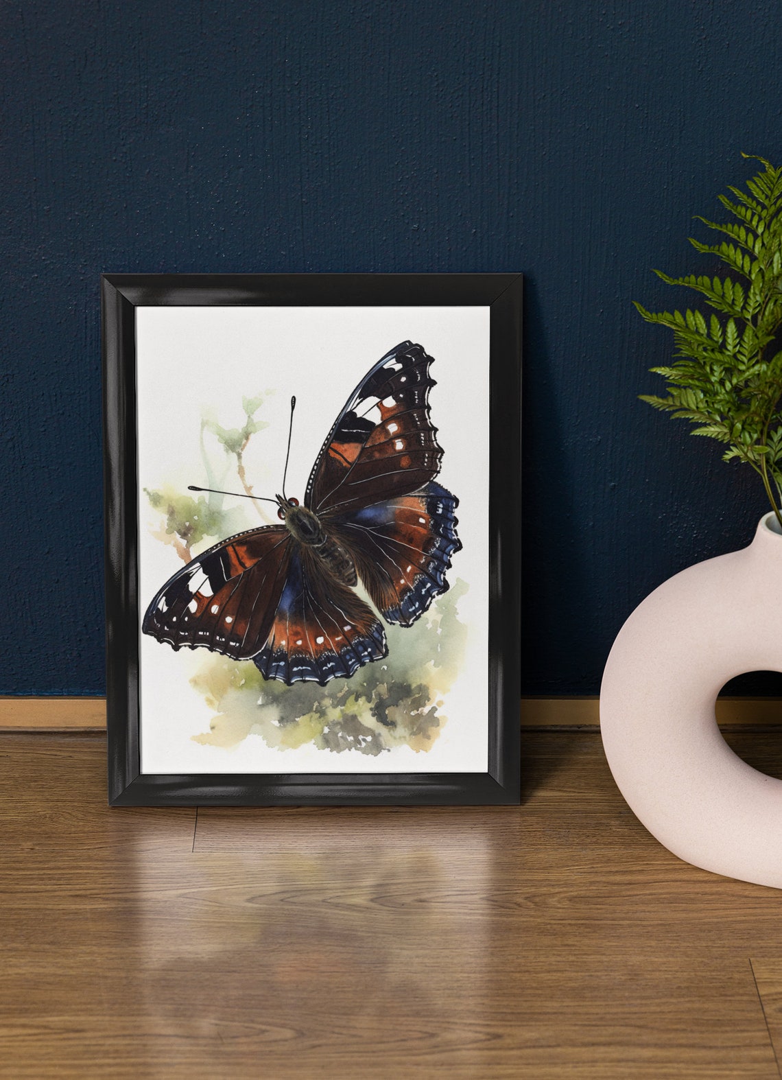 Mourning Cloak Butterfly Brown Wings White Spots Watercolor Poster