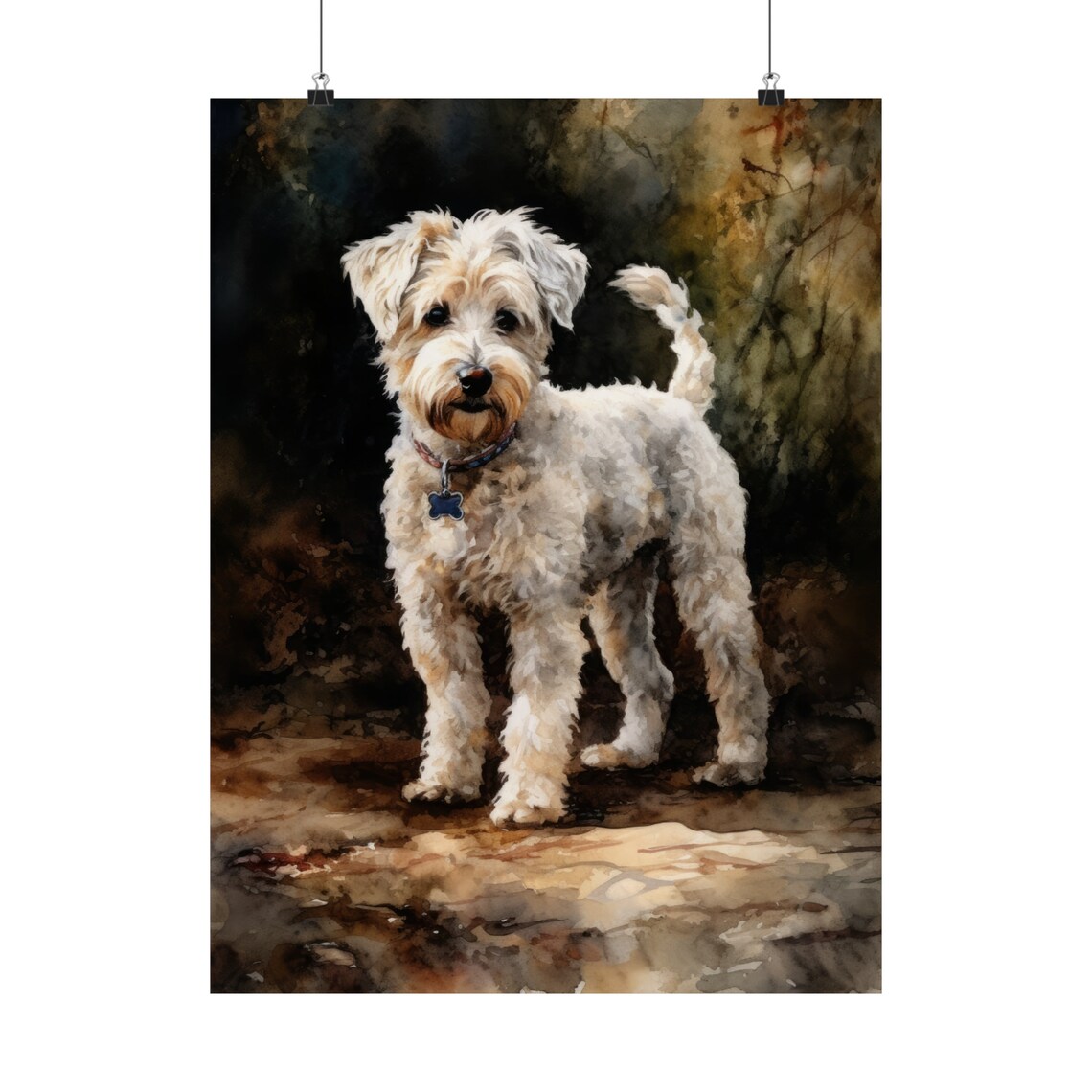 Pumi Dog Standing Portrait Cream Curly Coat Watercolor Dog Art Print - Image 5