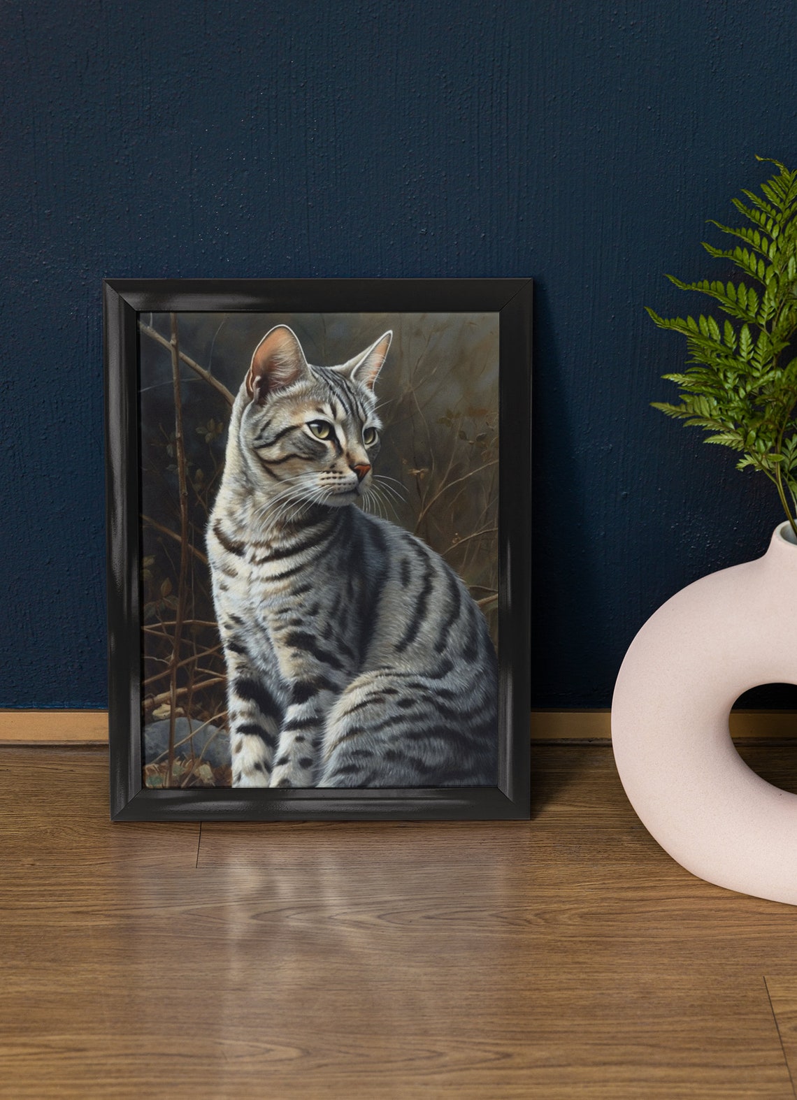 Egyptian Mau Silver Spotted Cat Green Eyes Portrait Art Poster