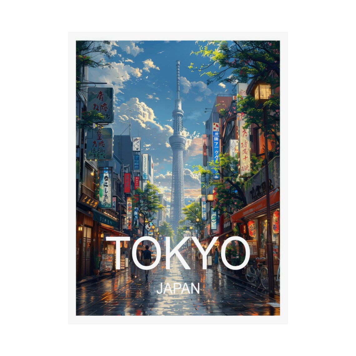 Tokyo Japan Tokyo Skytree Tower Neon Street Twilight View Poster - Image 3