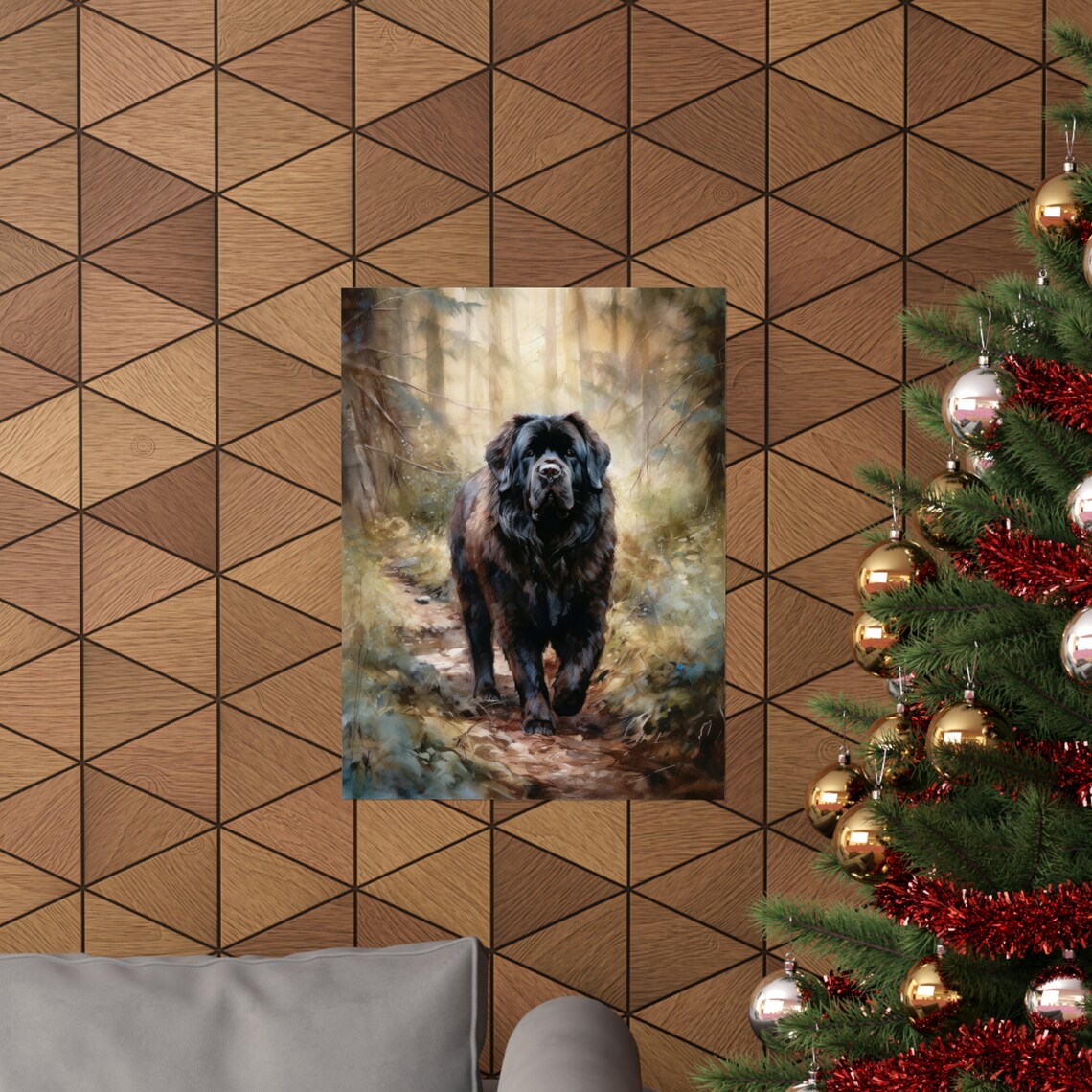 Newfoundland Dog Forest Path Painting Black Gentle Giant Art Print - Image 3