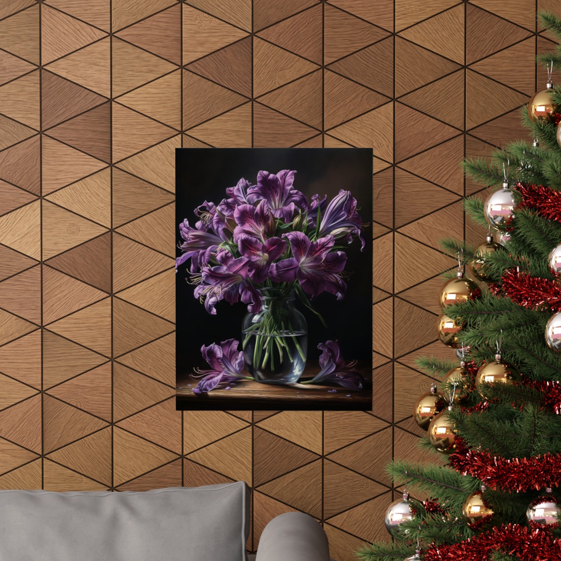 Purple Peruvian Lily Bouquet Dark Still Life Botanical Poster - Image 3