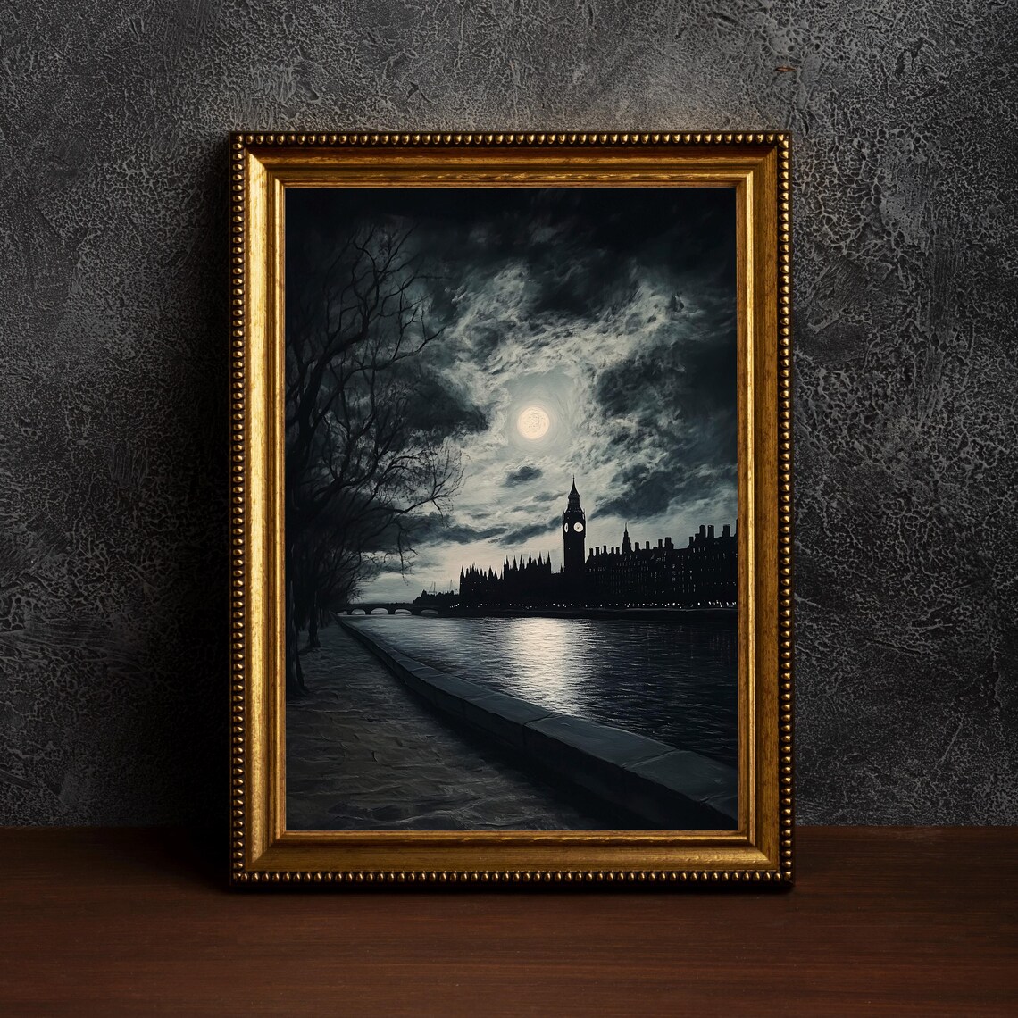 Vintage London Moon, Celestial Night Art Print