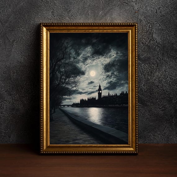 Vintage London Moon, Celestial Night Art Print