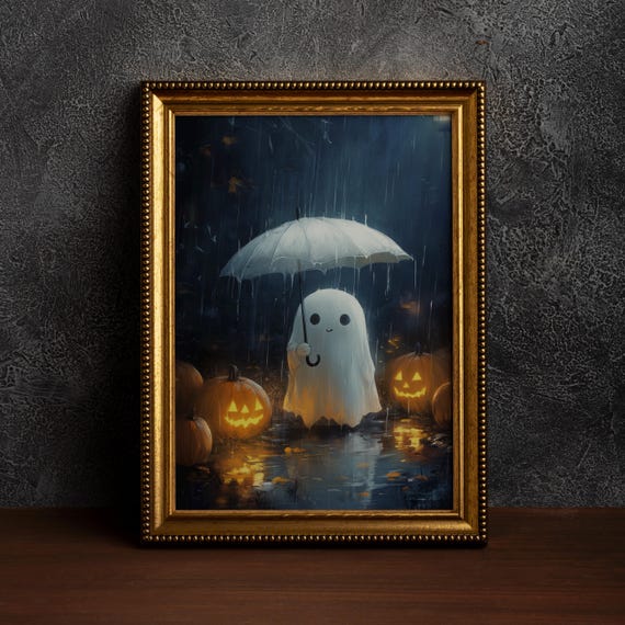 Holding Umbrella In The Rain Halloween Wall Art Printhalloween Indoor Decorationhaunted Housedark Home Decorsingle Poster
