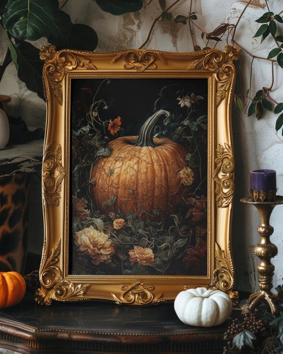 Floral Pumpkin Halloween Wall Art Spooky Fall Jack O Lantern Print Prints Of Pumkinrustic