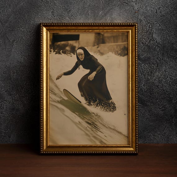 Surfing Nun Vintage Surf Art Print