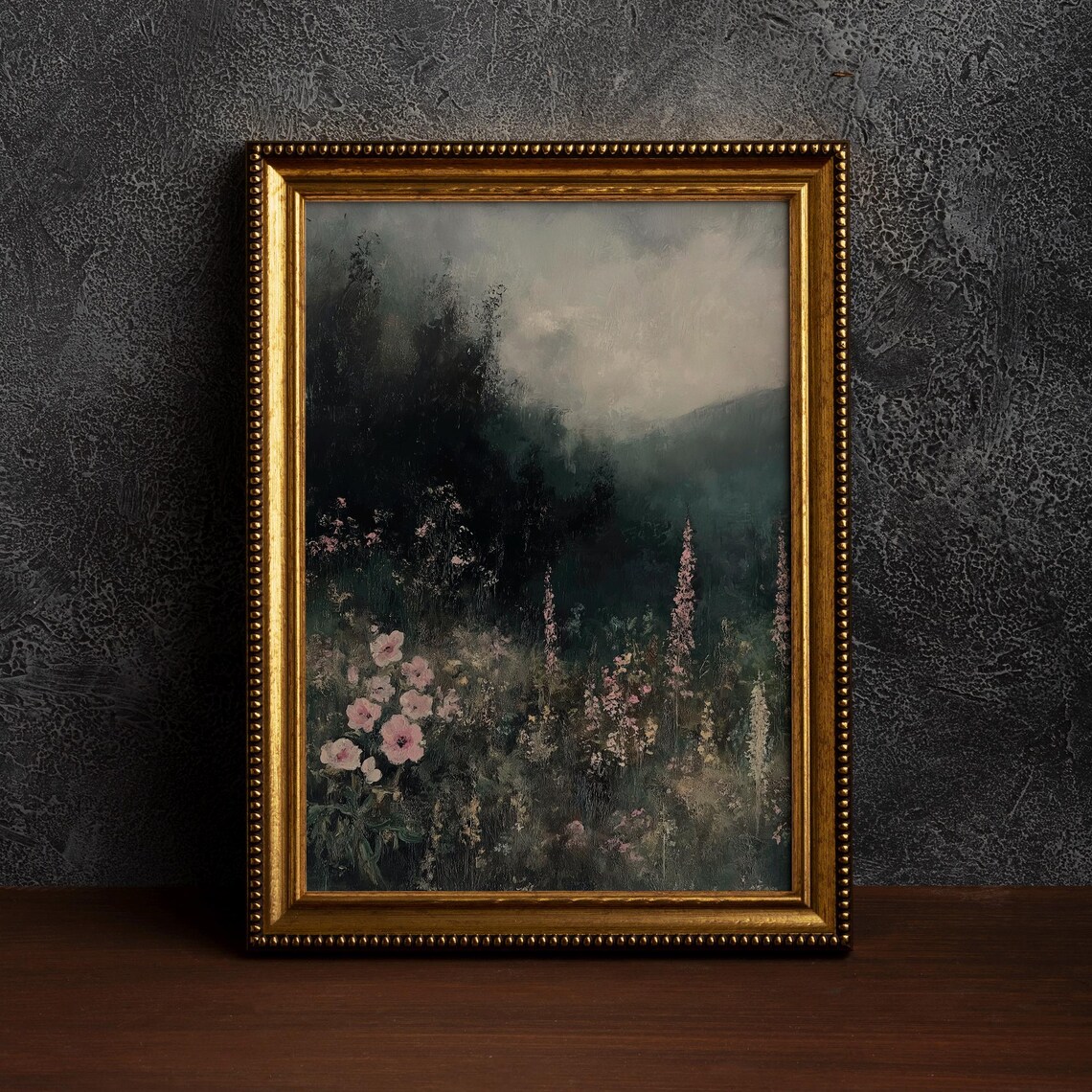 Dark Moody Botanical Floral Forest Vintage Oil Painting Poster