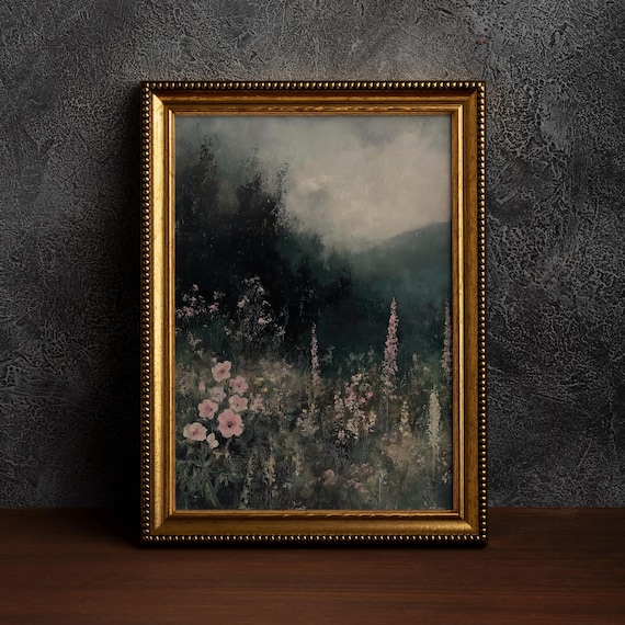 Dark Moody Botanical Floral Forest Vintage Oil Painting Poster