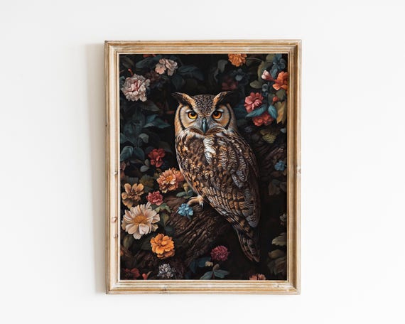 Forest Owl Dark Academia Botanical Print Moody Wall Art Gothic Oil Painting Victorian Goth Dcor Paintingfarmhouse Decor