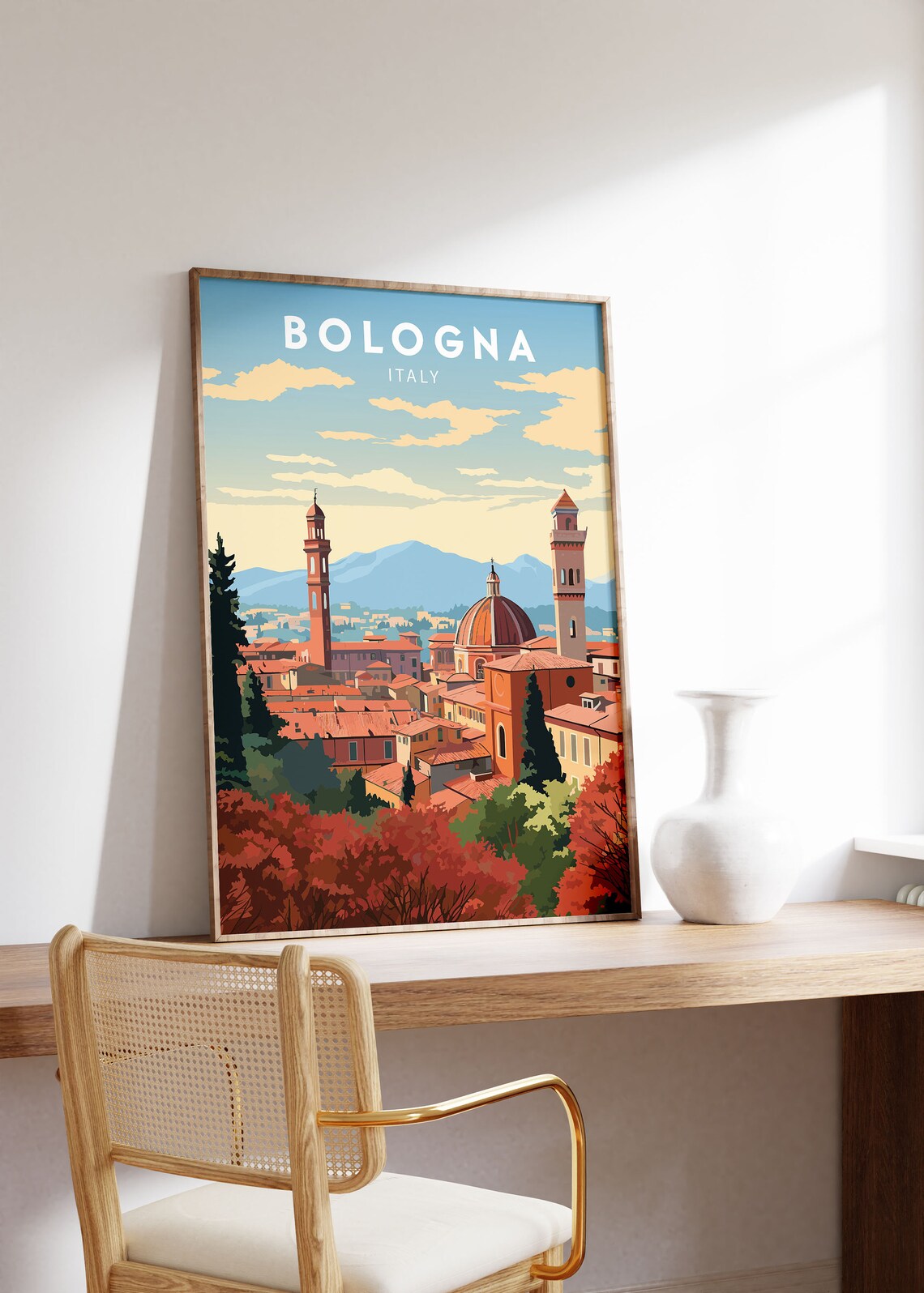 Bologna Italy Red Rooftops Two Towers Vintage Style Travel Poster - Image 2