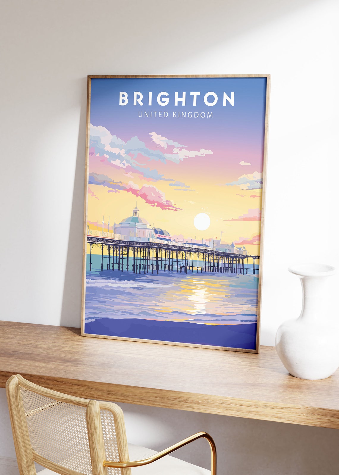 Brighton United Kingdom Palace Pier Sunset Cheerful Travel Poster - Image 2