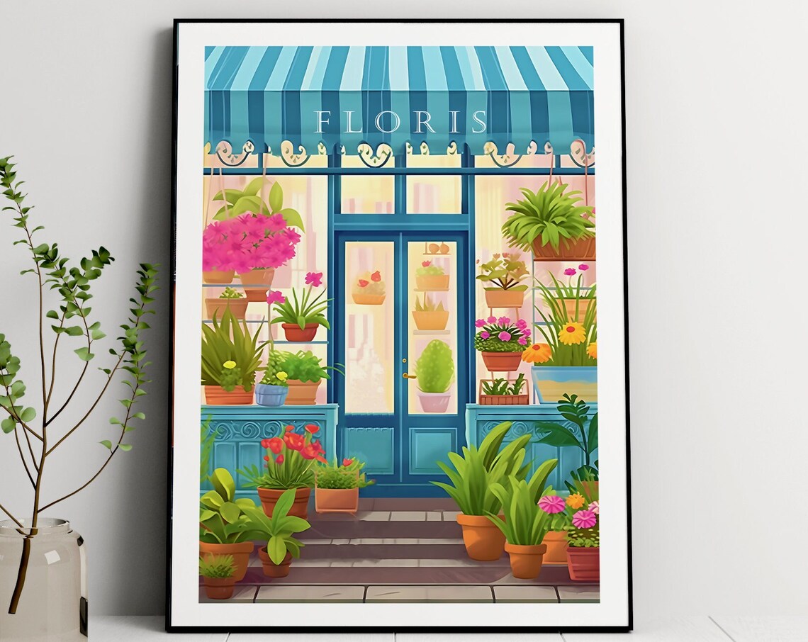 Floris Flower Shop Storefront Awning Potted Plants Art Print - Image 2