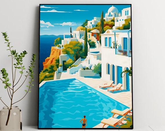 Oia Santorini Greece Travel Poster, Architecture Print