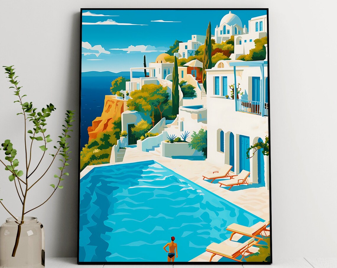 Oia Santorini Greece Travel Poster, Architecture Print