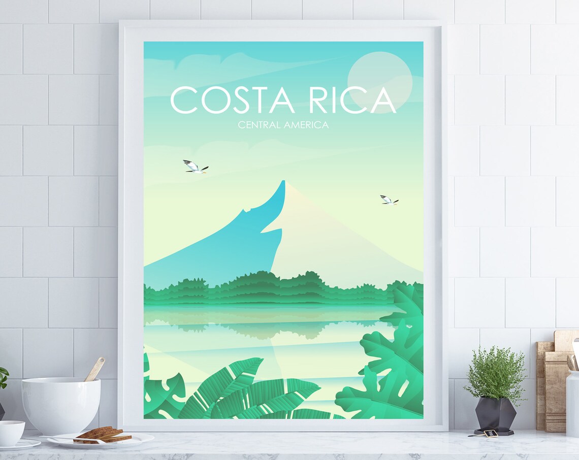 Costa Rica Retro Travel Poster, Coastal Decor