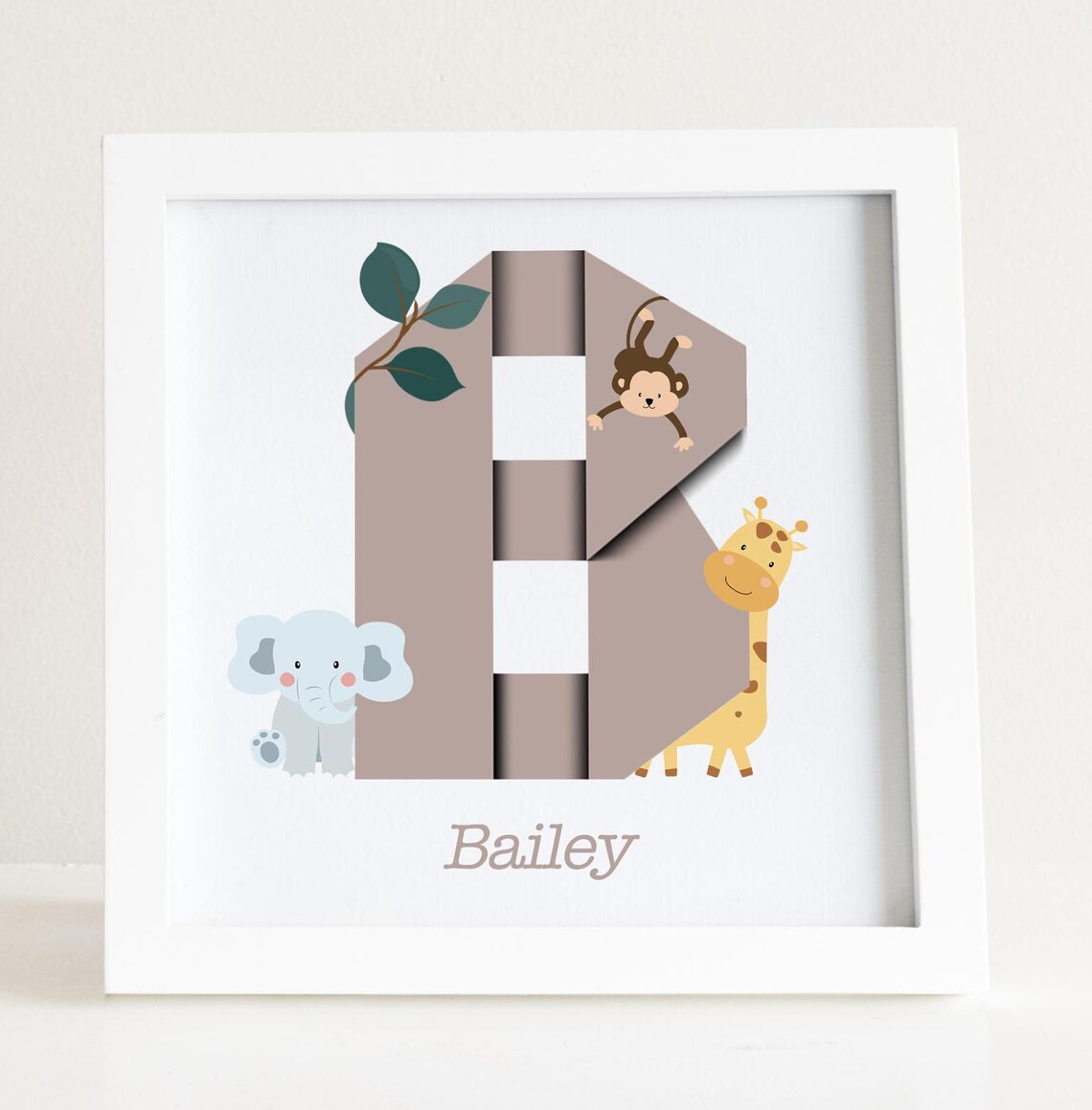 Personalized Safari Initial T Monkey Lion Elephant Name Poster - Image 2