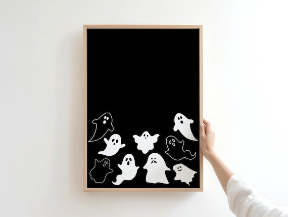Cute Halloween Print Black And White Spooky Room Wall Art