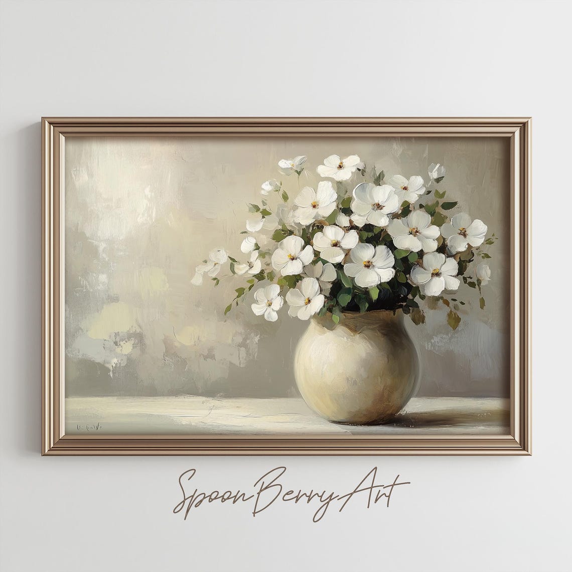 White Flower Vase Painting Vintage Flower Wall Print Flower Print Wall Decor Floral Wall Art Moody Oil Painting Art