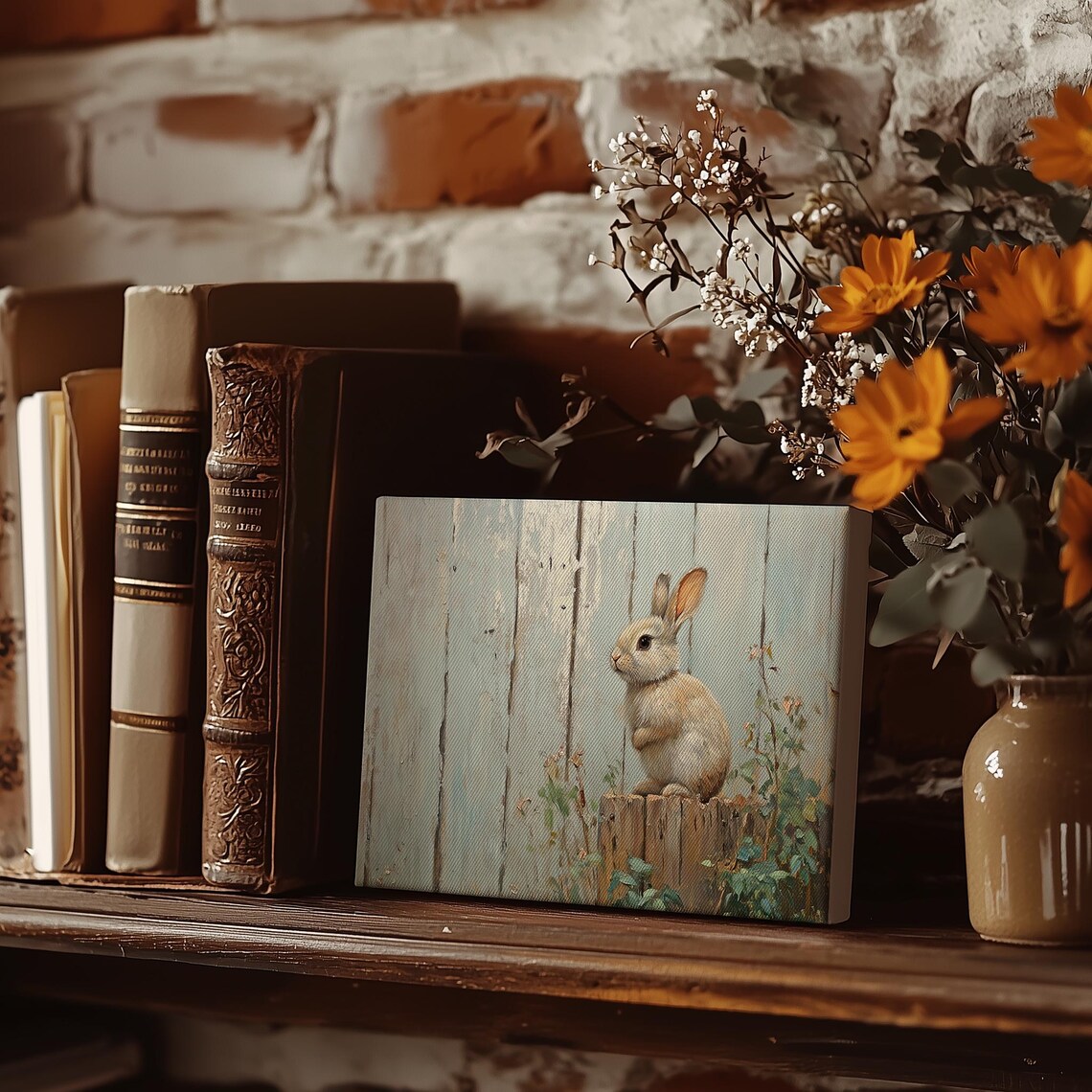 Little Bunny on Wooden Stump Country Farmhouse Nursery Poster - Image 4