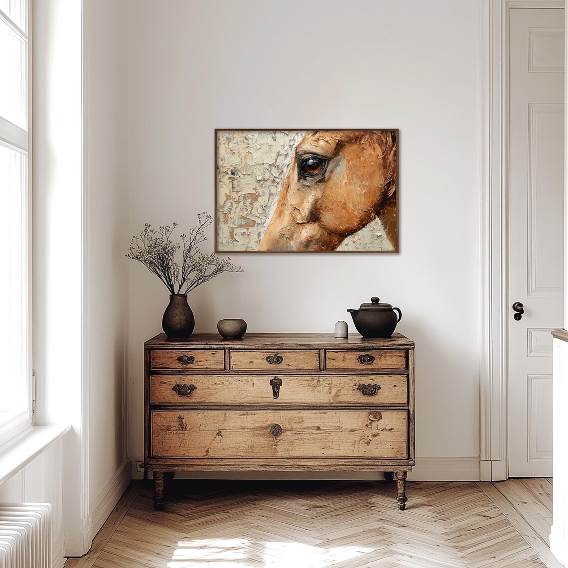 Close-Up of a Horse's Eye Textured Impasto Equine Portrait Poster - Image 5