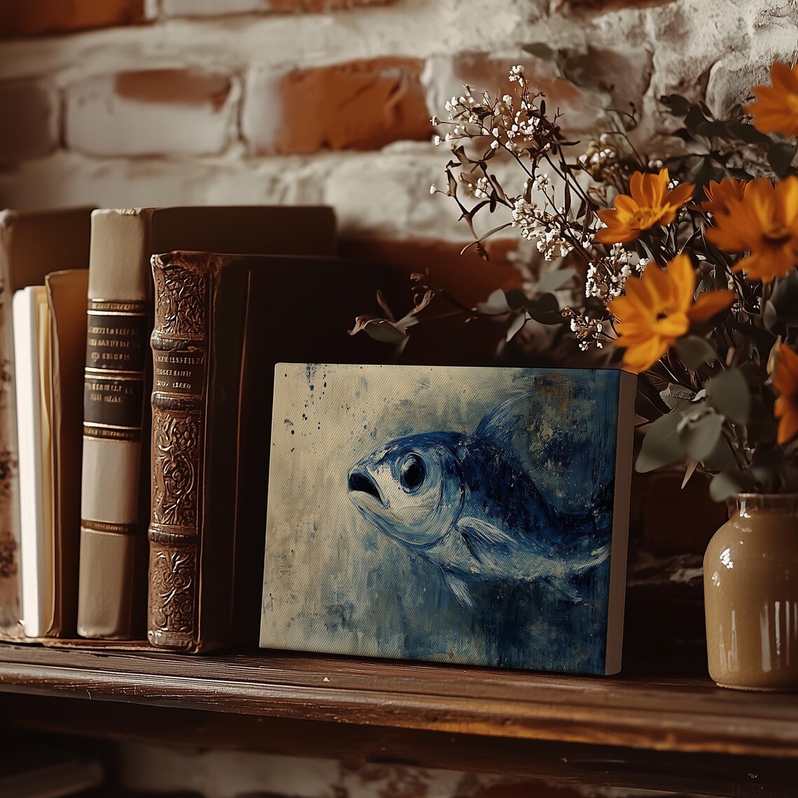 Blue Fish Close Up Bold Expressive Oil Painting Nautical Poster - Image 3