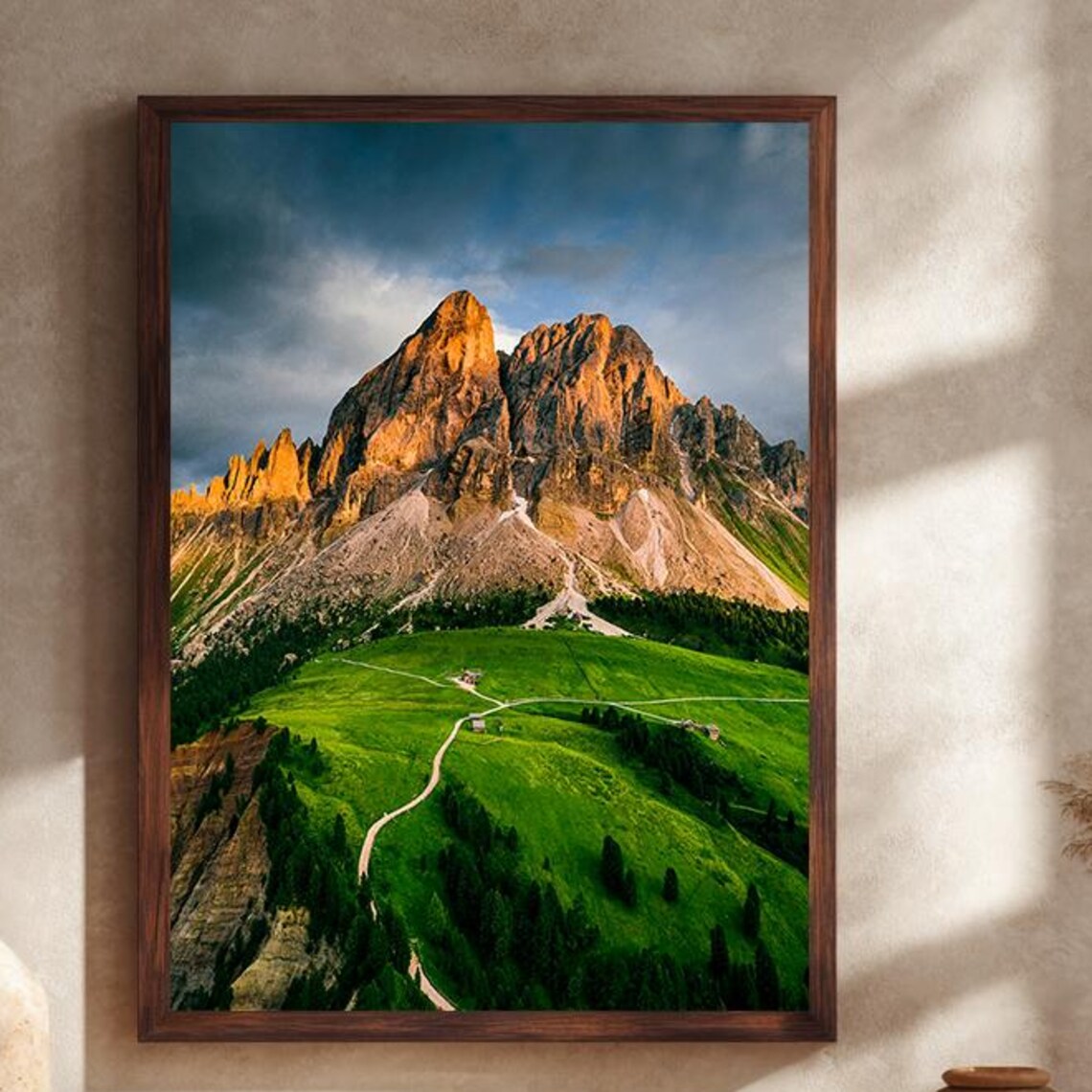 Majestic Rocky Peaks Sunrise Green Valley Mountain Adventure Poster