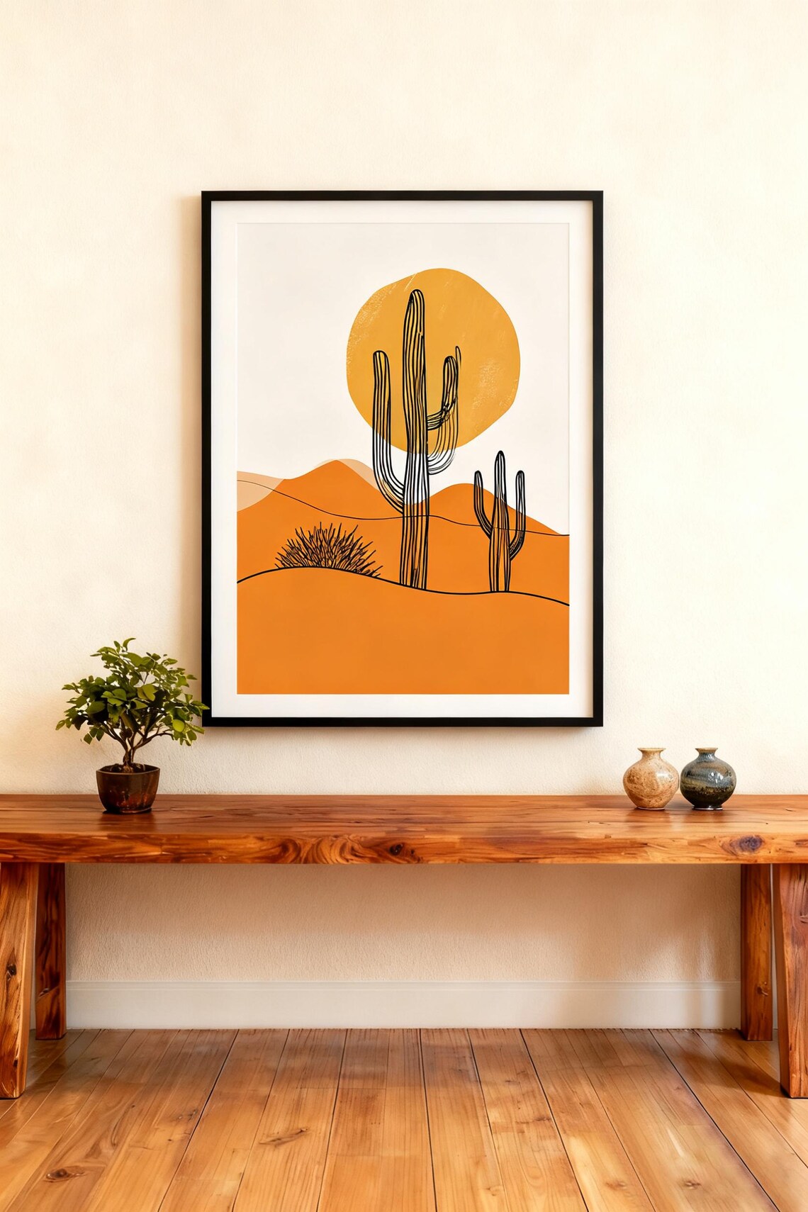 Desert Sunset Cactus Wall Art Print Minimalist Boho Landscape Poster Warm Orange Terracotta Home Decor Modern Botanical