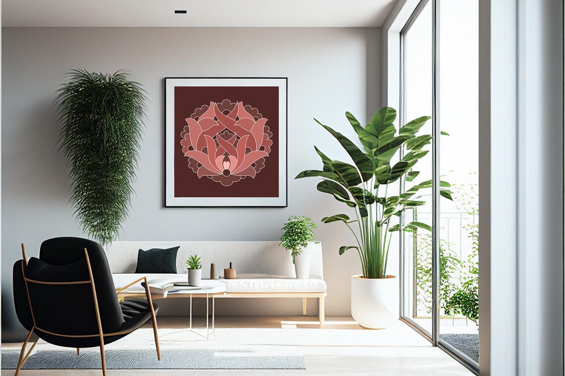 Terracotta Ornamental Floral Medallion Art on Dark Brown Poster - Image 4