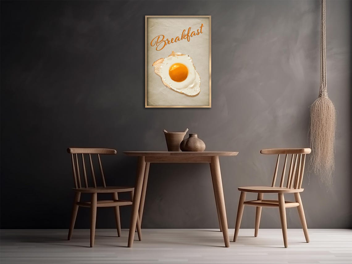 Vintage Breakfast Fried Egg Script Kitchen Wall Art Food Poster - Image 3