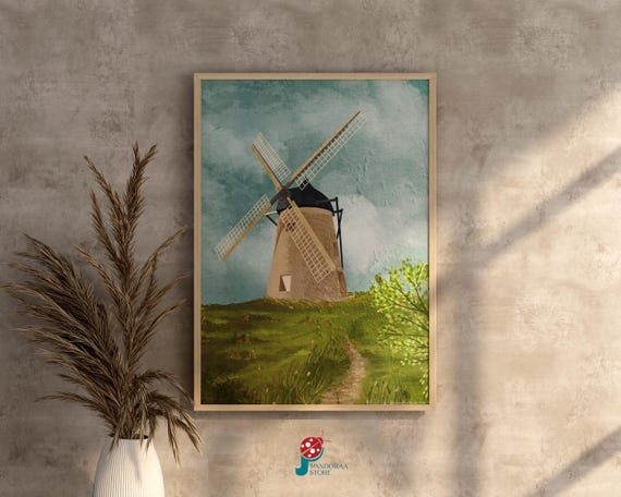 Windmill Rustic Wall Art I Farmhouse Nature Wall Decor Living Room Gift Jpg Home Decor Print I Landscape Home Gift