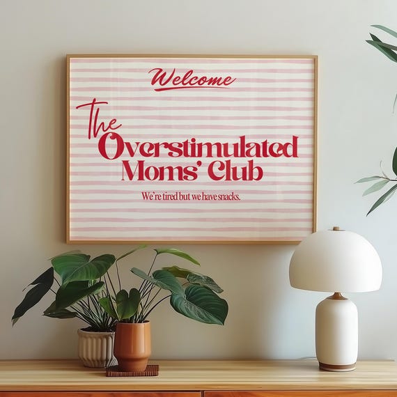Funny Moms Club Quote Art Print Cute Striped Typography Poster Horizontal Wall Artoverstimulated Mothers Day Gift