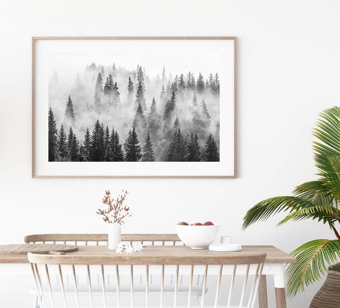 Misty Forest Black And White Photography, Moody Landscape