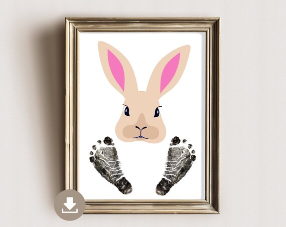 Cute Bunny Face Footprint Baby Nursery Keepsake Spring Art Poster