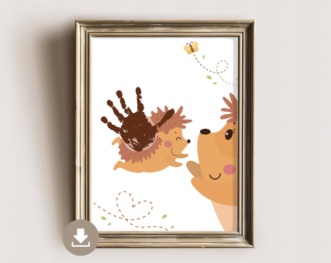 Cute Hedgehog Handprint Baby Nursery Animal Keepsake Art Poster