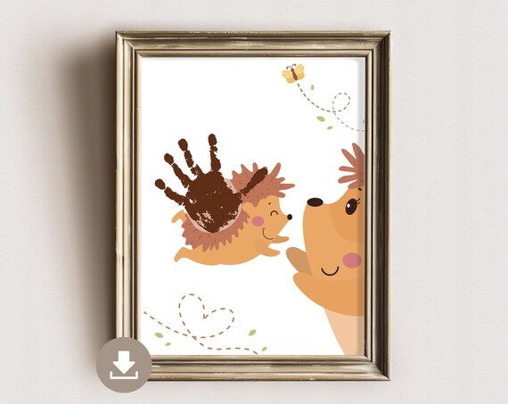 Cute Hedgehog Handprint Baby Nursery Animal Keepsake Art Poster