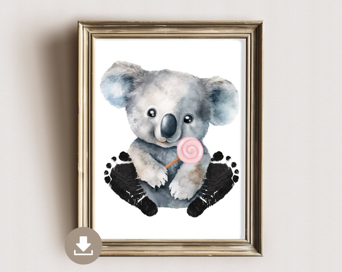 Koala Bear With Lollipop Baby Footprint Nursery Keepsake Poster