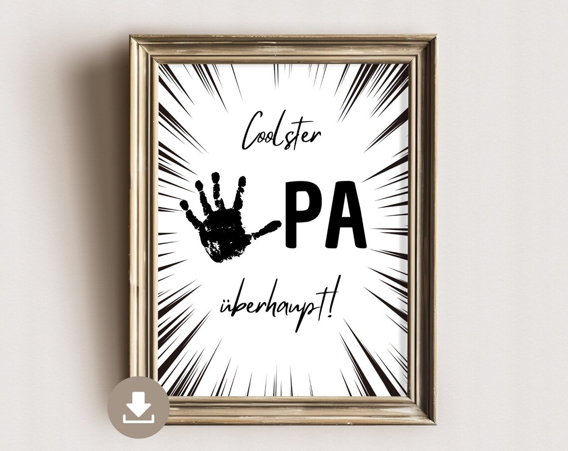 Coolest Grandpa Ever Burst Handprint Funny Gift Quote Art Poster