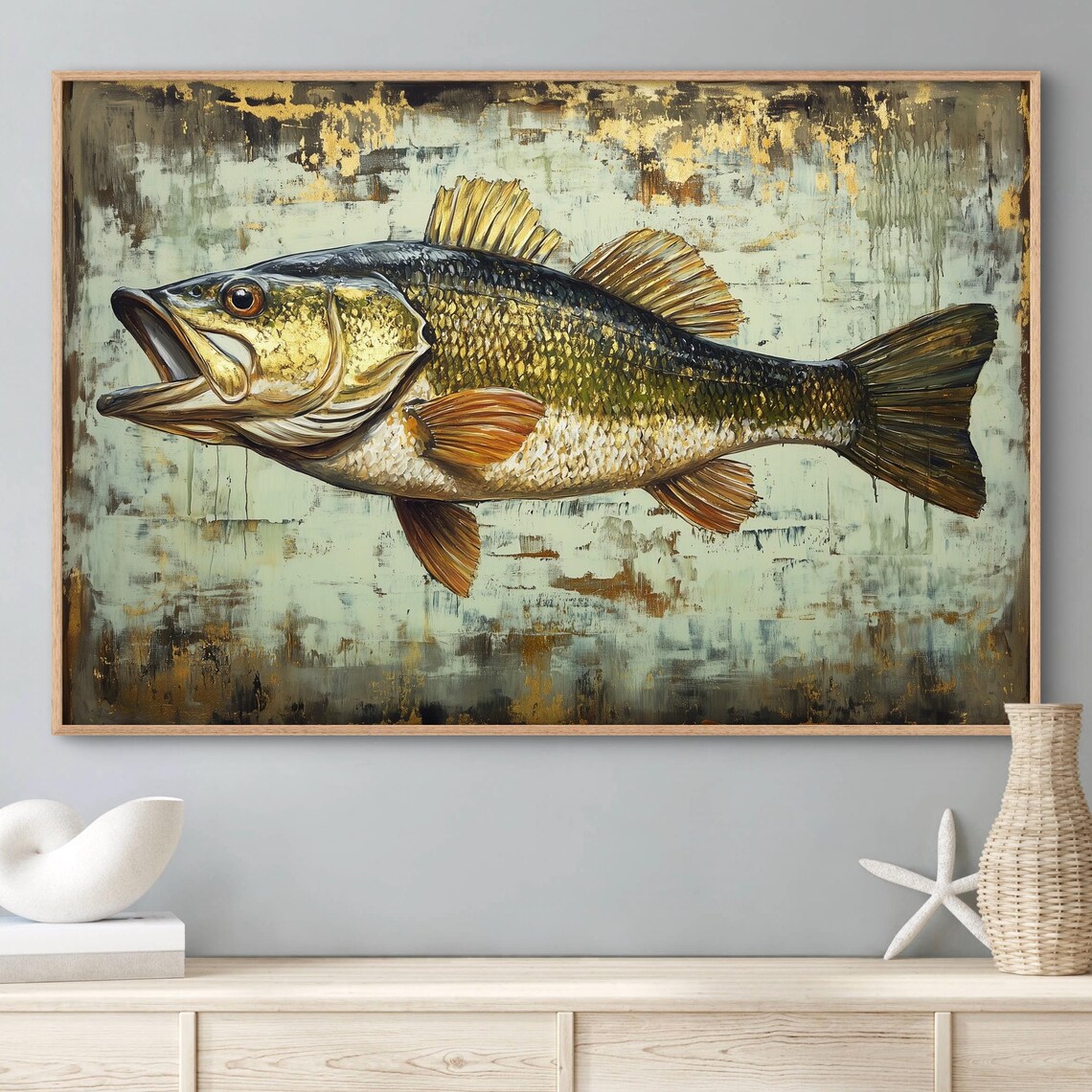 Largemouth Bass Rustic Vintage Fish Art Print