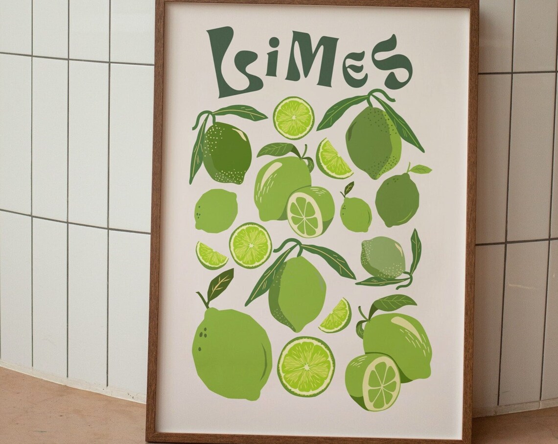 Limes Retro Kitchen Art Print, Funky Citrus Poster