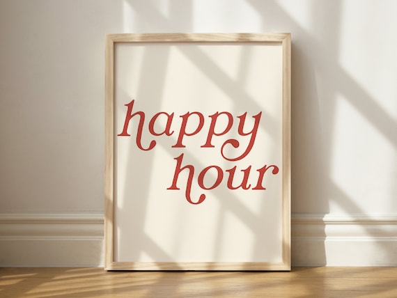 Happy Hour Red Print And White Wall Art Home Bar New York Apartment Cart Decor