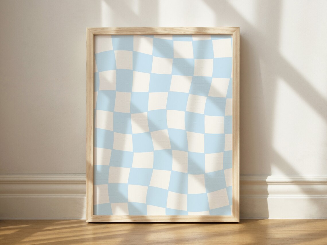 Baby Blue Checkered Print Poster, Nursery Decor