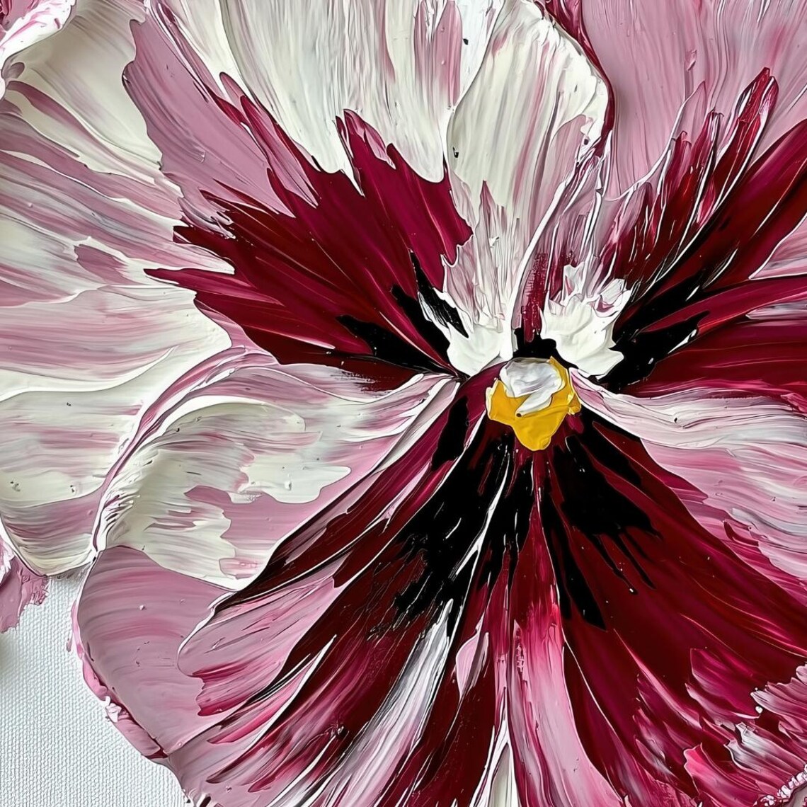 Pink Burgundy Pansy Impasto Oil Painting Palette Knife Floral Wall Art - Image 4