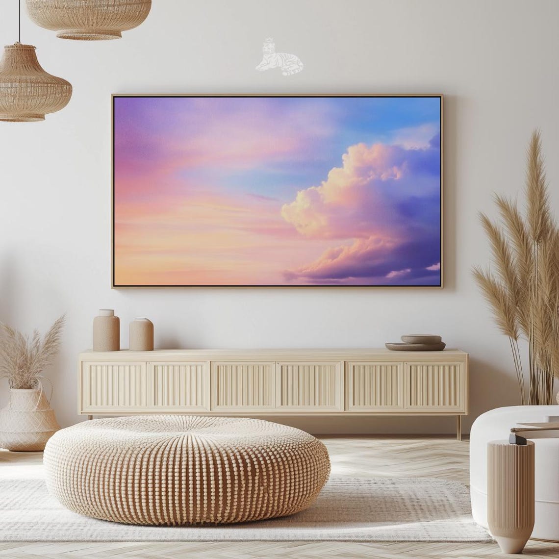 Dreamy Pastel Sunset Sky Pink Purple Clouds Serene Abstract Wall Art - Image 2