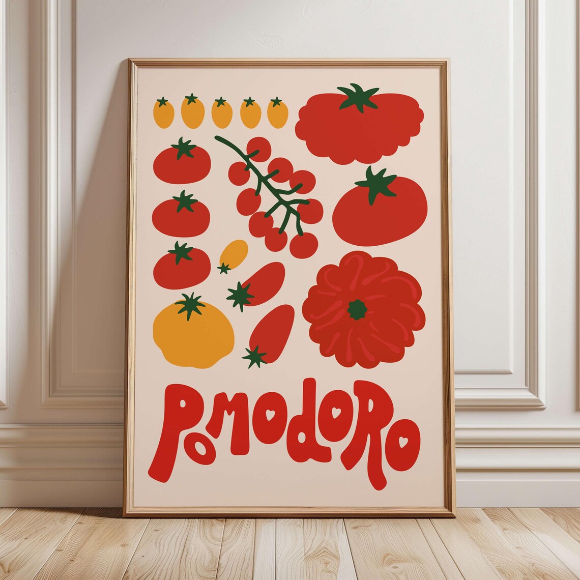 Pomodoro Tomato Illustration Poster Red Retro Italian Kitchen Decor
