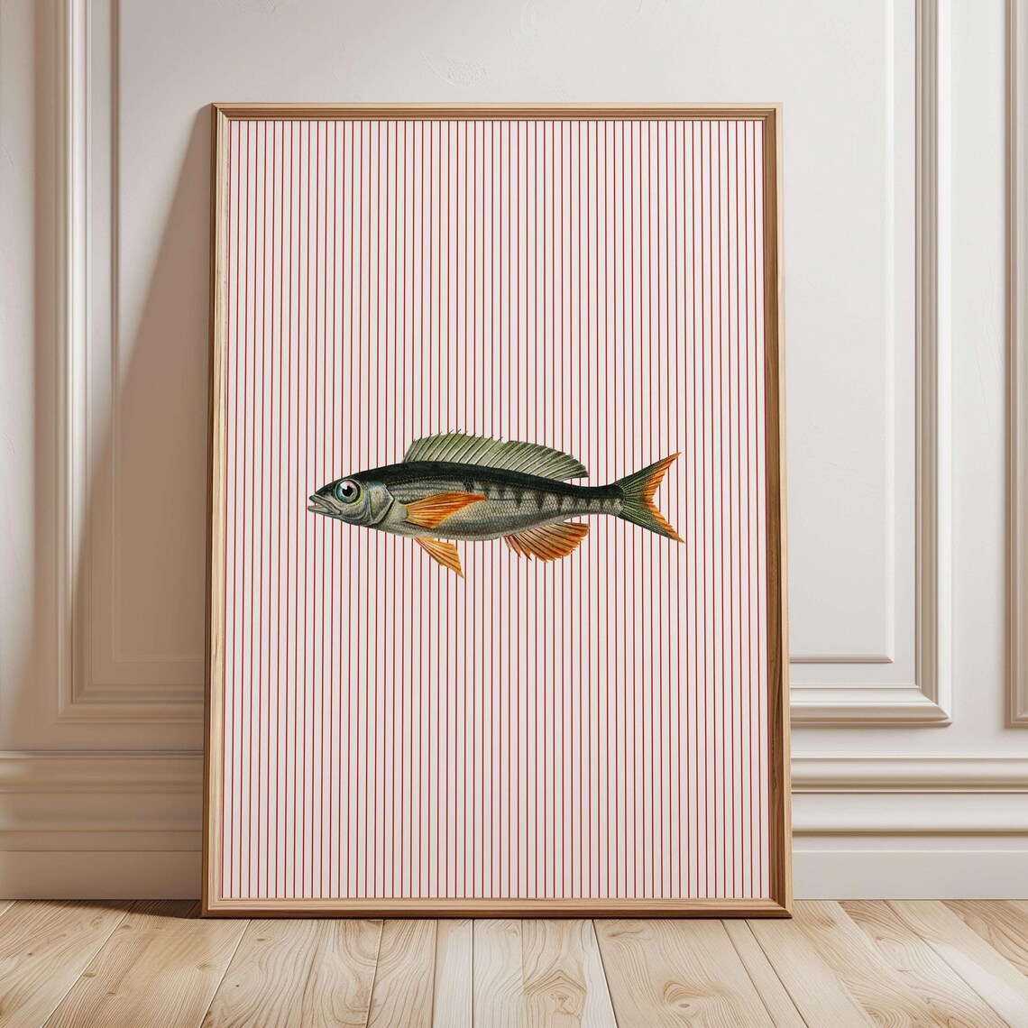 Sardines Trout Fish Kitchen Art Print, Striped Seafood Decor