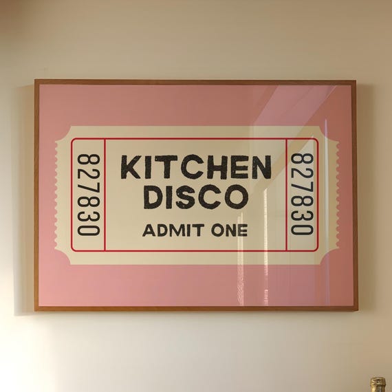 Kitchen Disco Print Wall Art Funny Decor Trendy Retro Ticket Horizontal