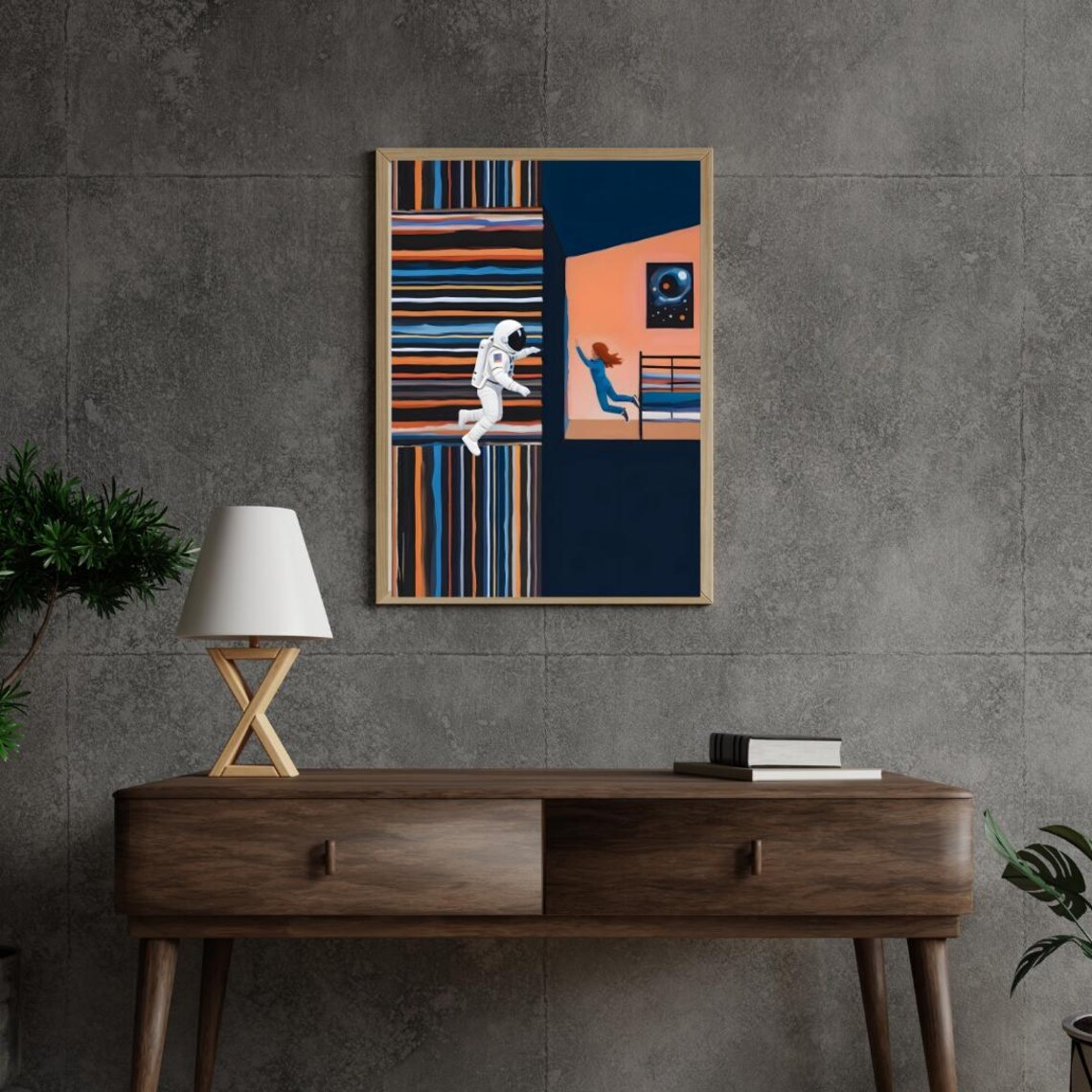 Astronaut Bookshelf, Modern Space Themed Art Print - Image 2