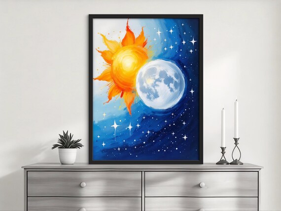 Sun And Moon Celestial Harmony Cosmic Day Night Stars Poster